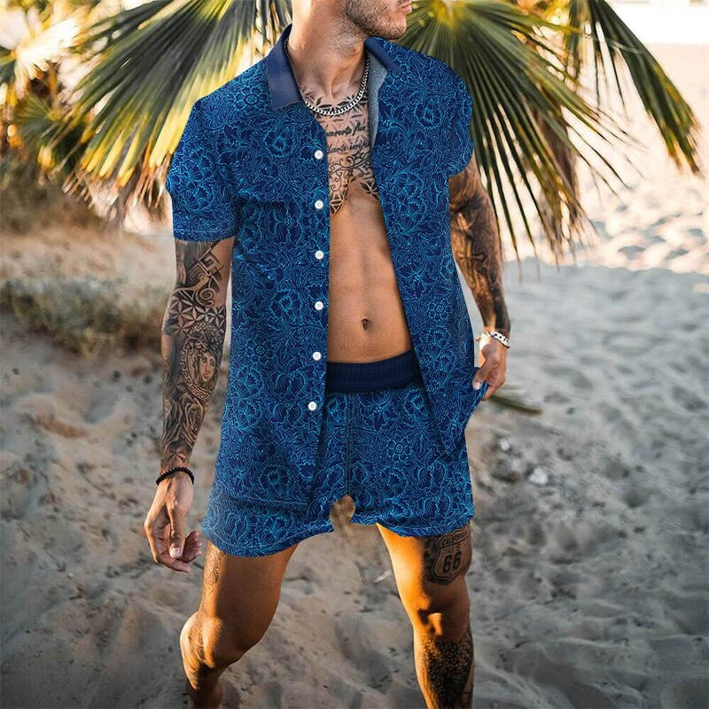 Hawaiian Beach Suit Summer Short Sleeve Button