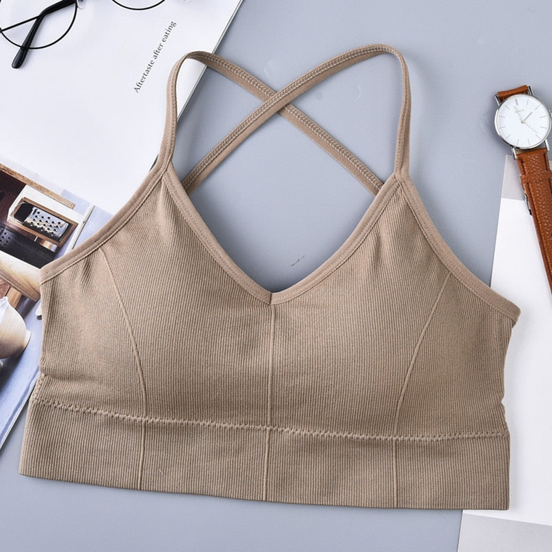 Sport Bras Women Cross Strap Push Up Bra Top