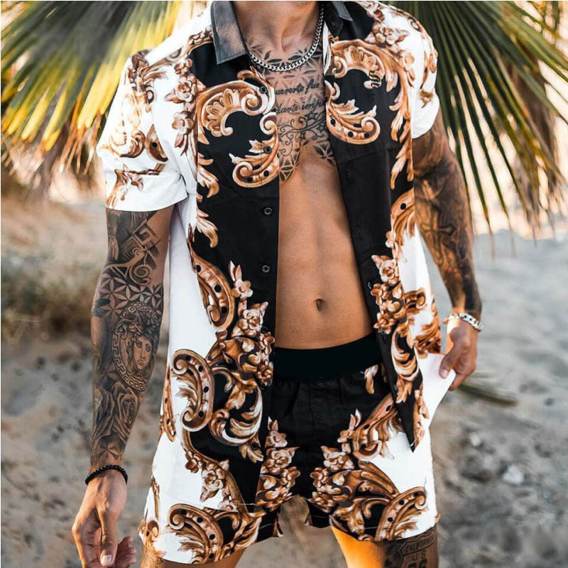 Hawaiian Beach Suit Summer Short Sleeve Button