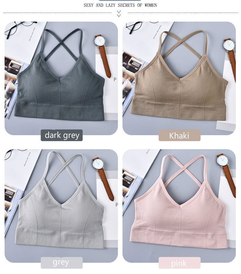 Sport Bras Women Cross Strap Push Up Bra Top