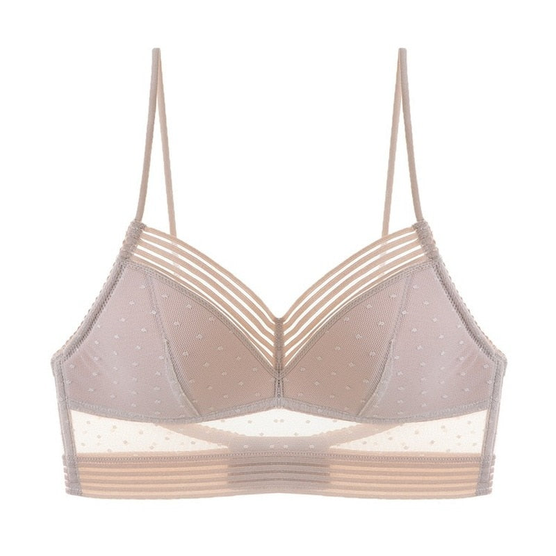 Backless Strapless Bra Push Up Thin Dots Mesh Lingerie