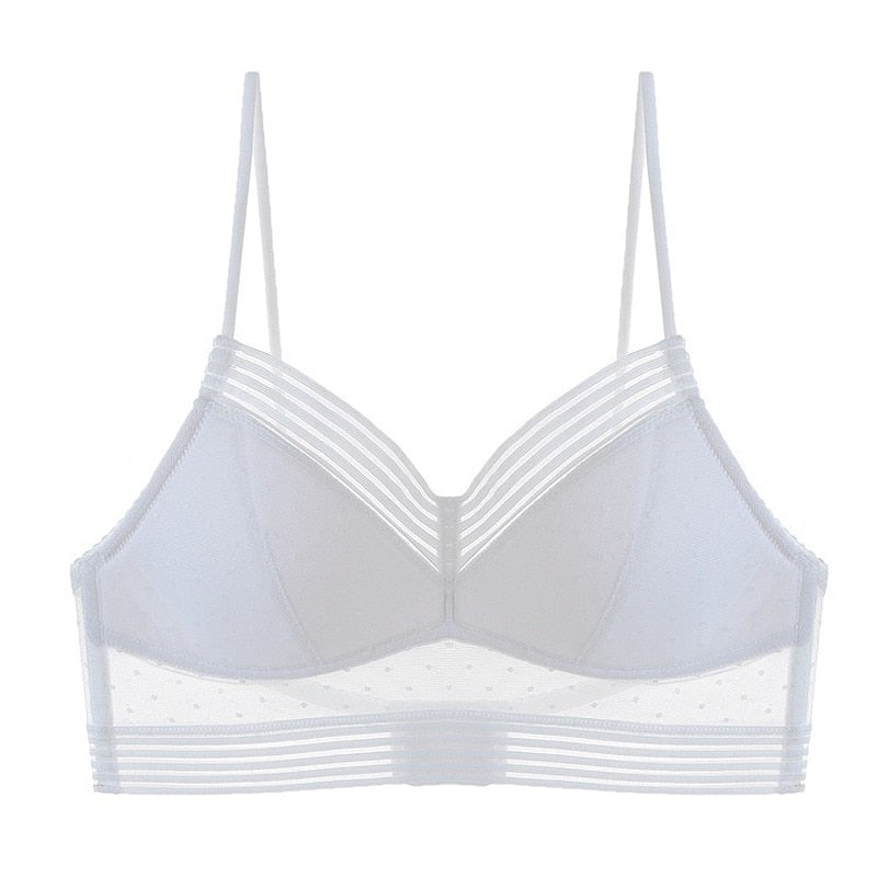 Backless Strapless Bra Push Up Thin Dots Mesh Lingerie