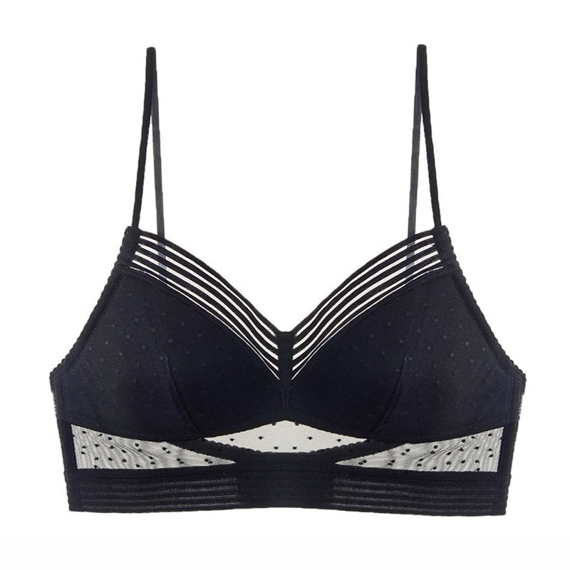 Backless Strapless Bra Push Up Thin Dots Mesh Lingerie