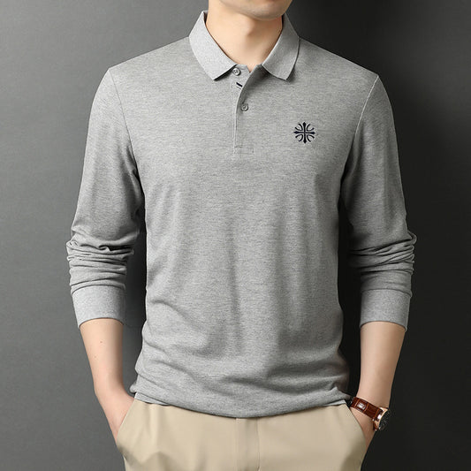 Solid Color Polo Embroidery Long-Sleeved T-shirt
