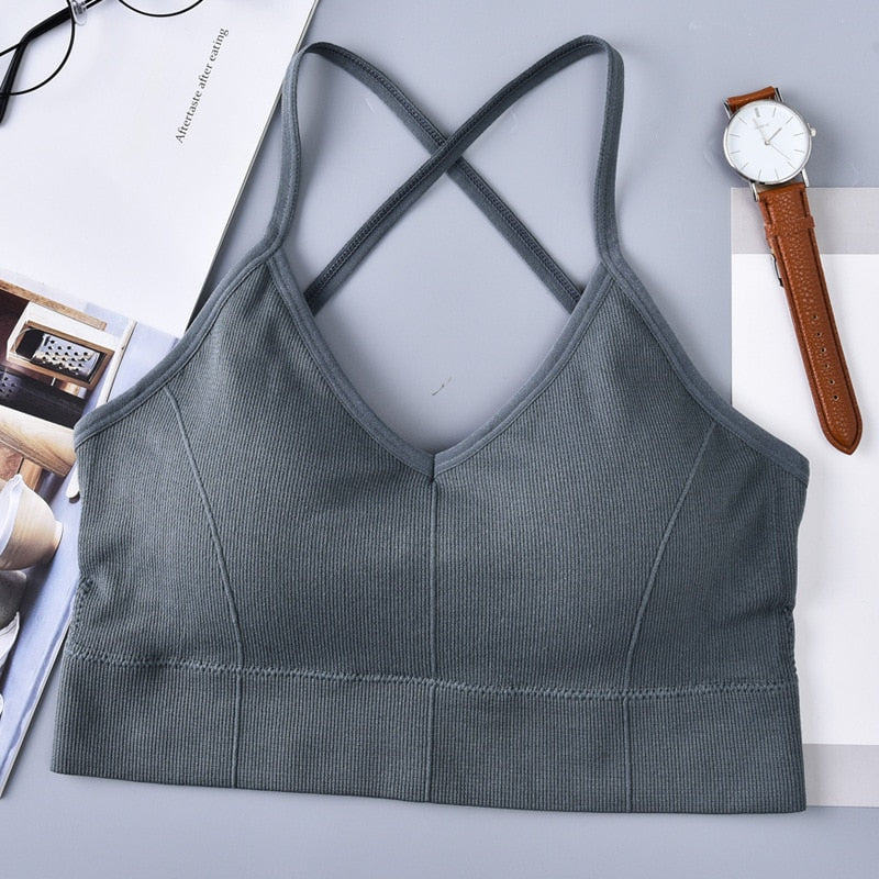 Sport Bras Women Cross Strap Push Up Bra Top