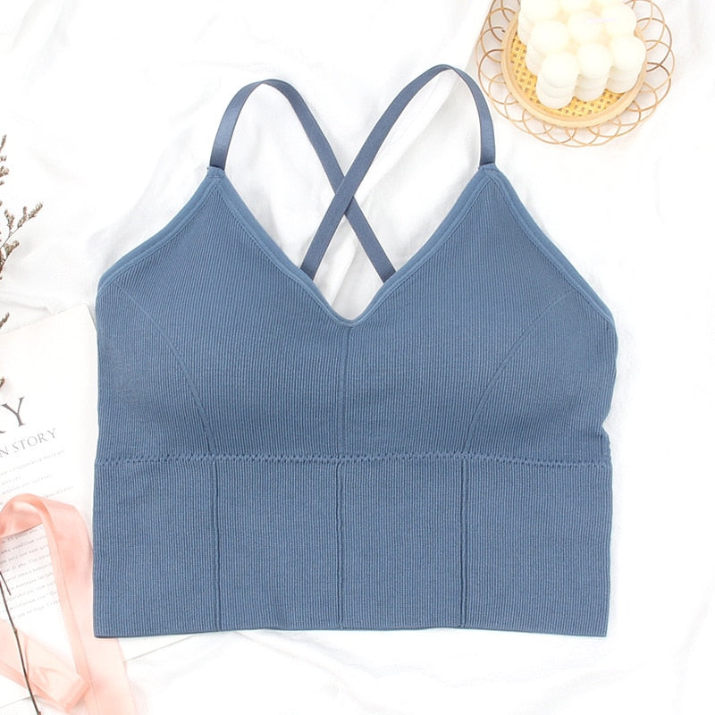 Sport Bras Women Cross Strap Push Up Bra Top